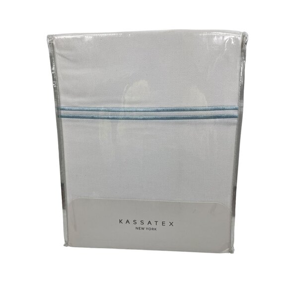 Kassatex New York Bath Shower Curtain Off-White Light Blue Line Cotton 72" x 72" - Picture 1 of 10